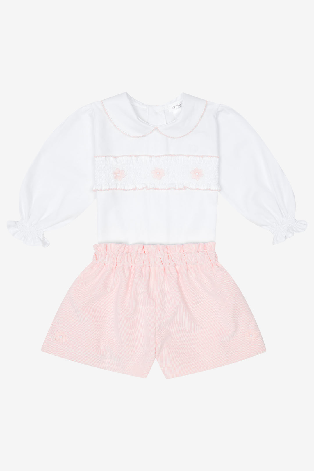 "Aurora" Blush Pink Smocked Blouse & Cord Shorts