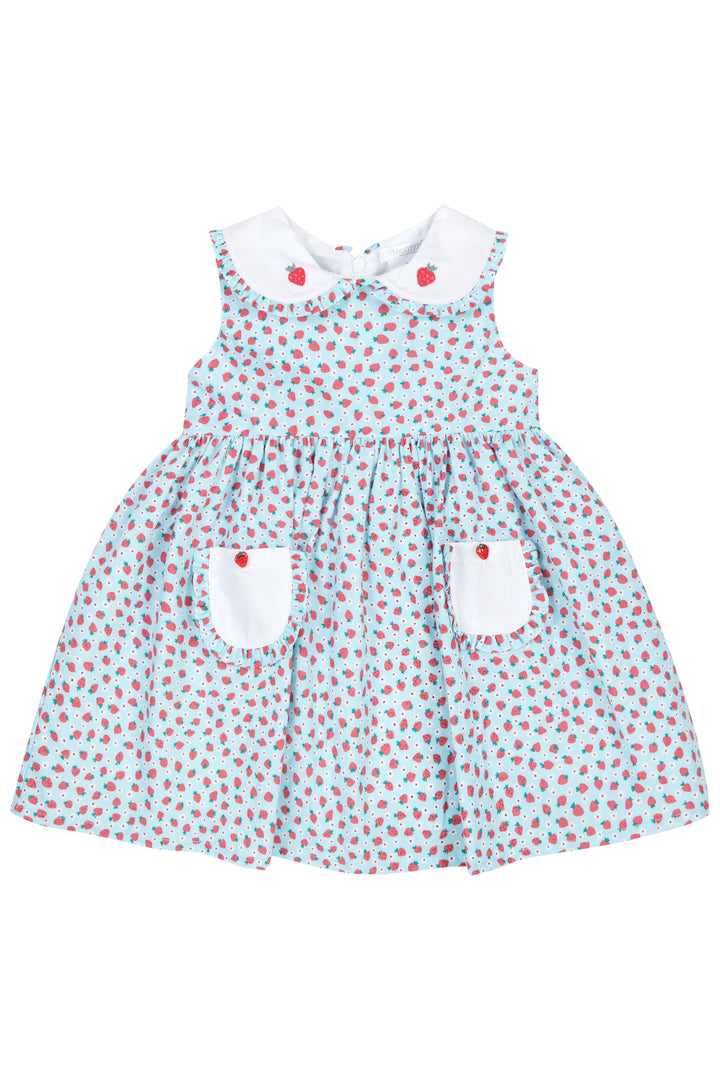 Deolinda "Adeline" Blue Strawberry Print Dress | Millie and John