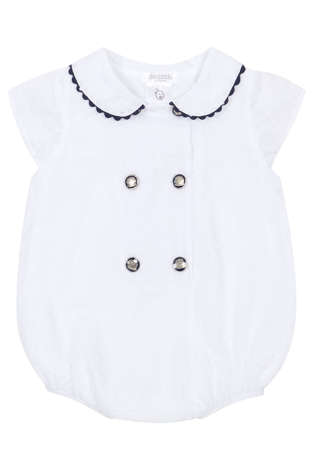Chic by Deolinda "Royal" White Plumeti Dot Nautical Romper | Millie and John