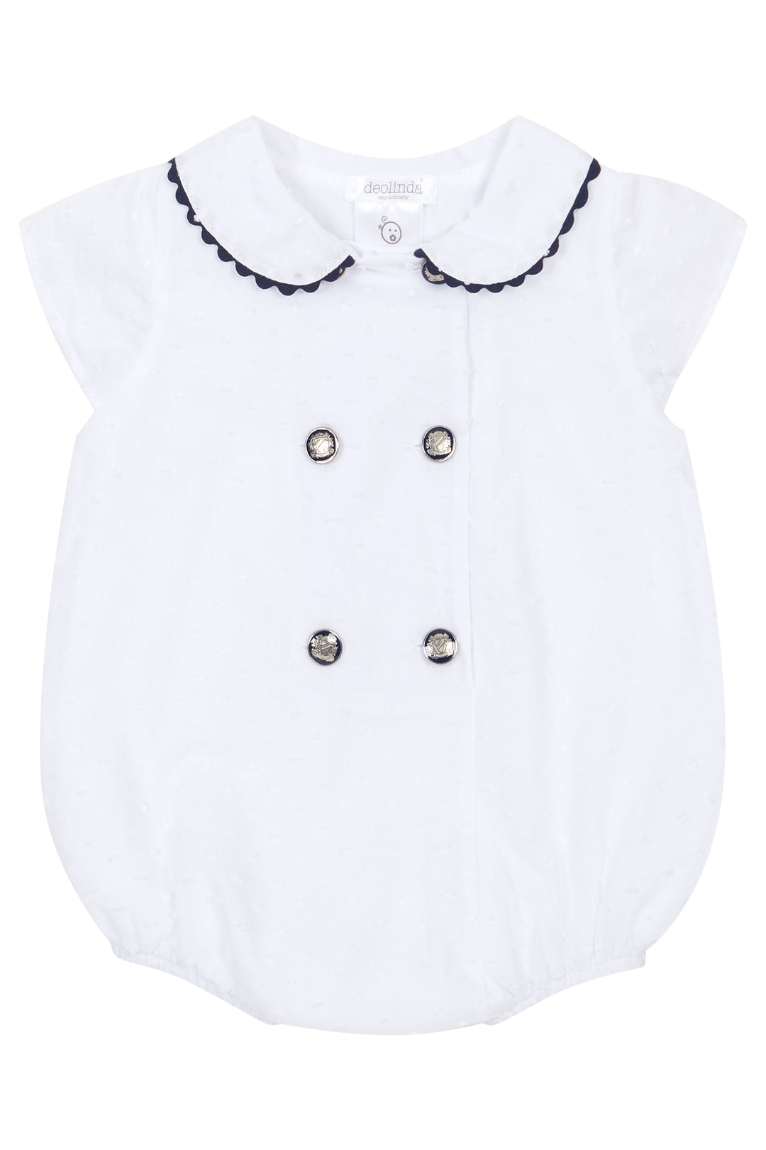 Chic by Deolinda "Royal" White Plumeti Dot Nautical Romper | Millie and John