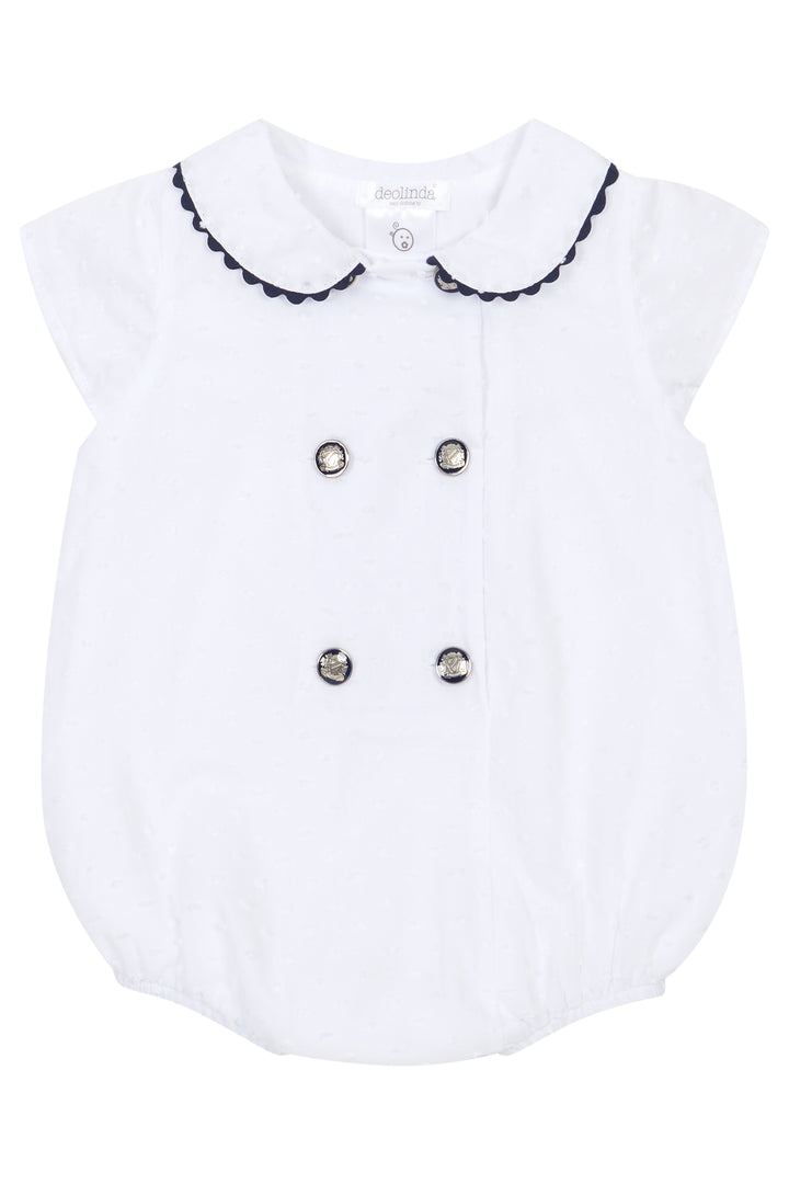 Chic by Deolinda "Royal" White Plumeti Dot Nautical Romper | Millie and John