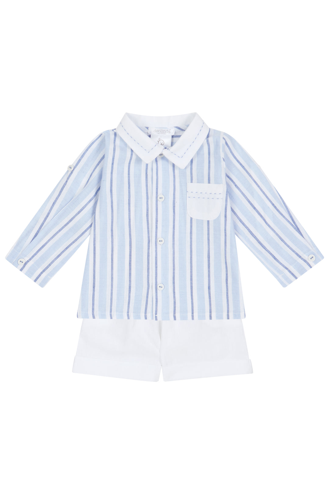 Deolinda PREORDER "Zachary" Blue Striped Shirt & Shorts | Millie and John