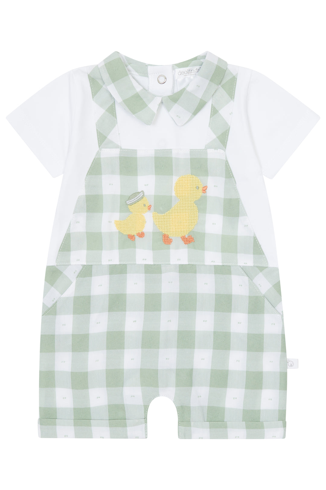 Deolinda "Carter" Sage Green Gingham Dungaree Romper | Millie and John