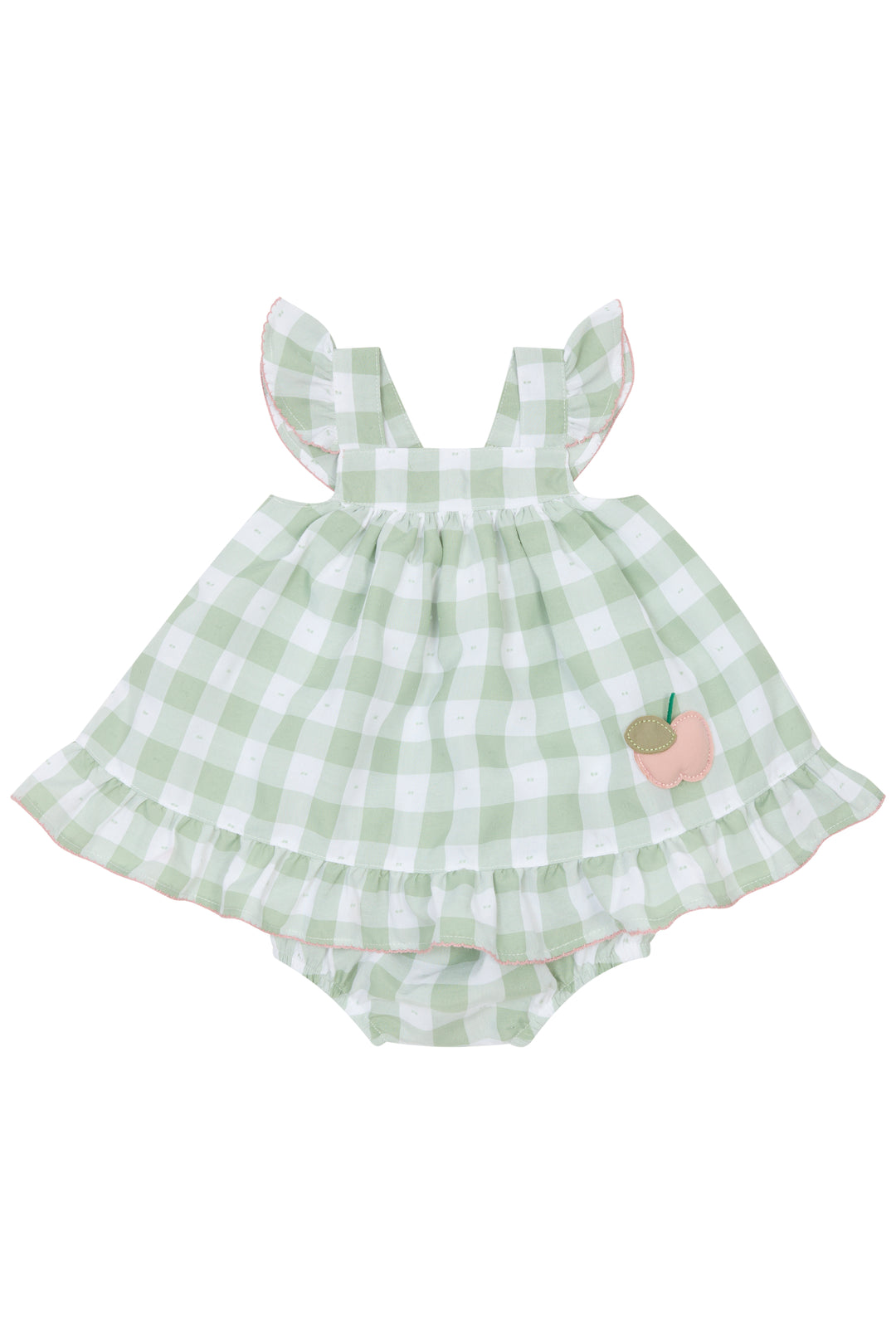 Deolinda "Mira" Sage Green Gingham Dress & Bloomers | Millie and John