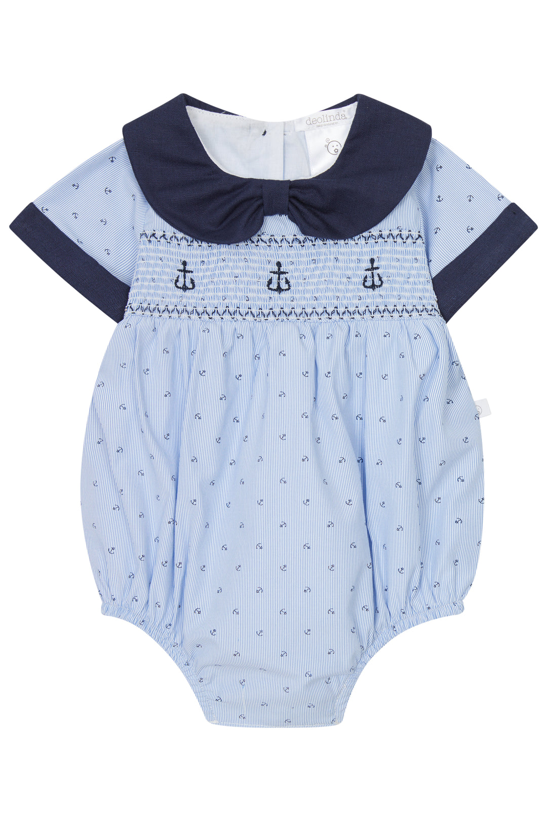 Deolinda "Fritz" Navy Smocked Anchor Romper | Millie and John