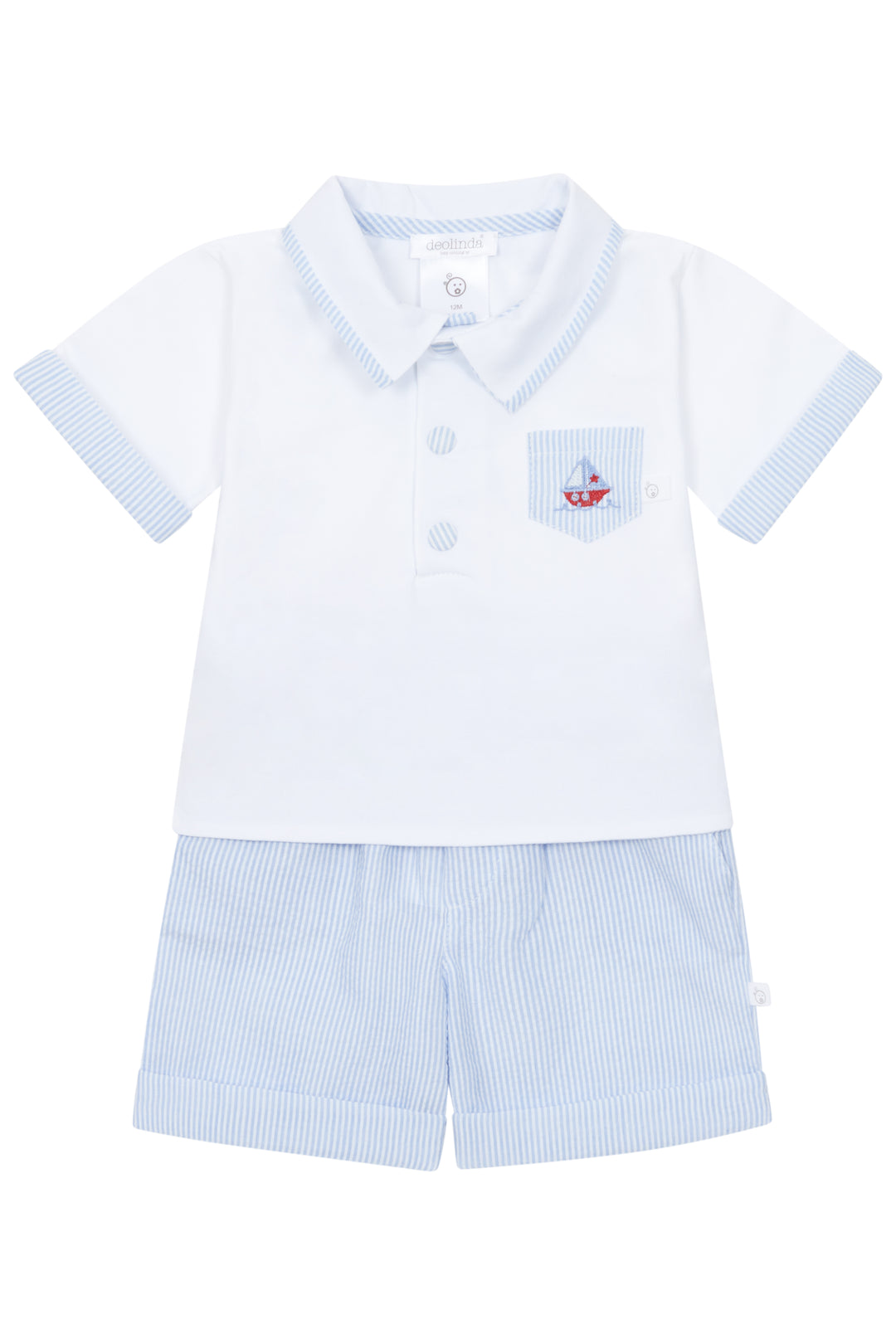 Deolinda "Finn" Blue Striped Sailboat Polo Shirt & Shorts | Millie and John
