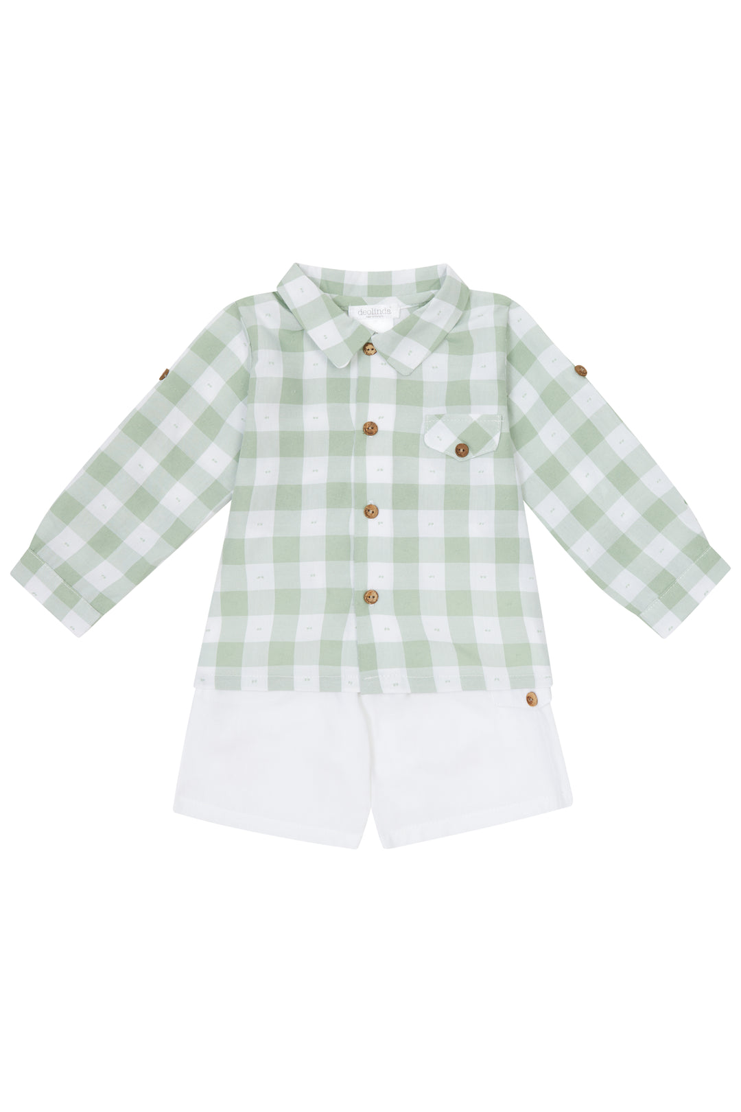 Deolinda "Leo" Sage Green Gingham Shirt & Shorts | Millie and John