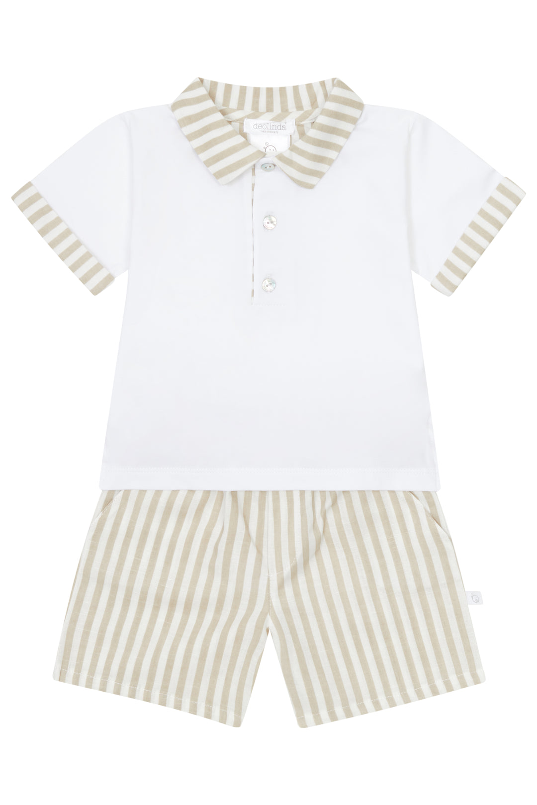 Deolinda "Grayson" Beige Stripe Polo Shirt & Shorts | Millie and John