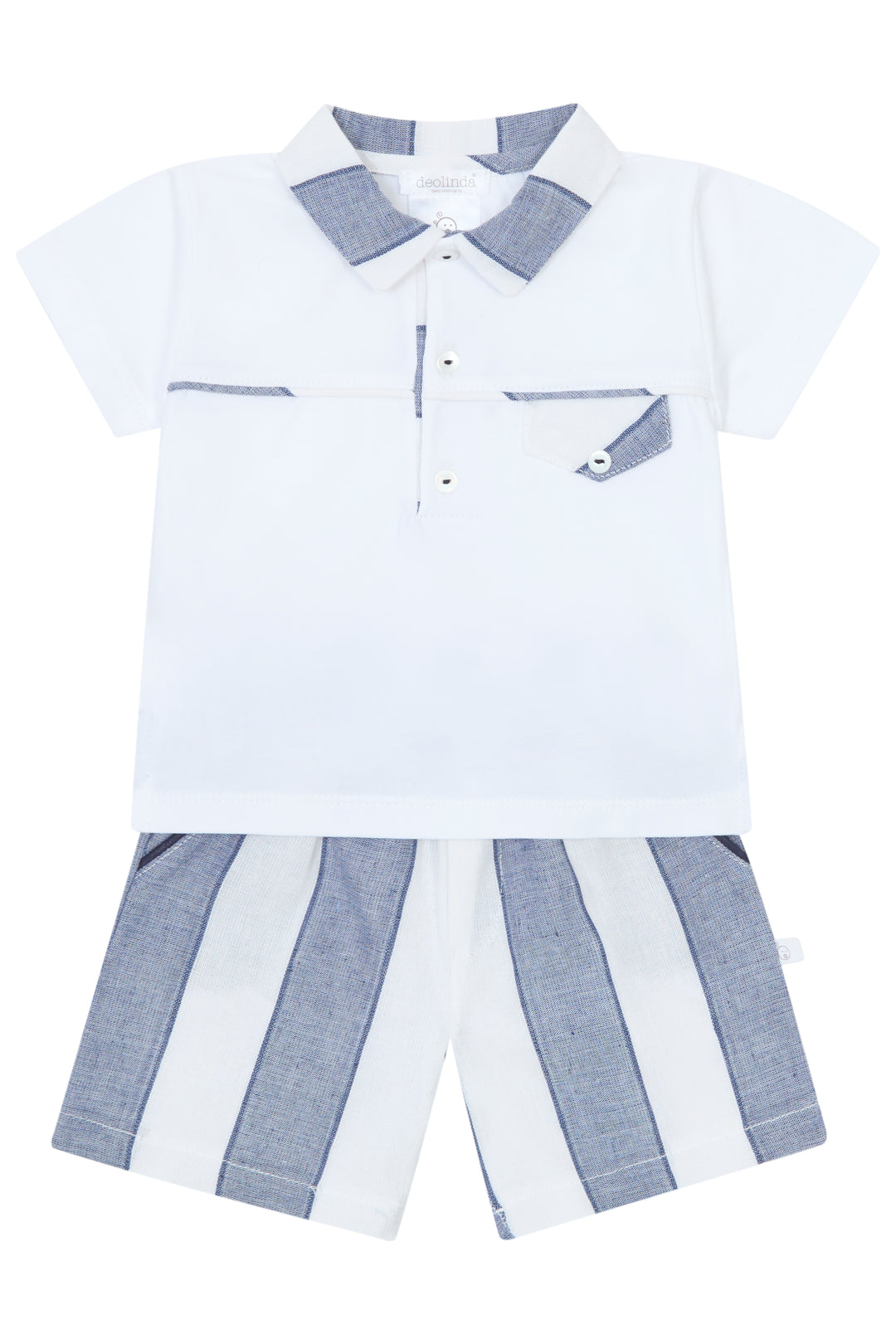 Deolinda "Darius" Navy Striped Polo Shirt & Shorts | Millie and John