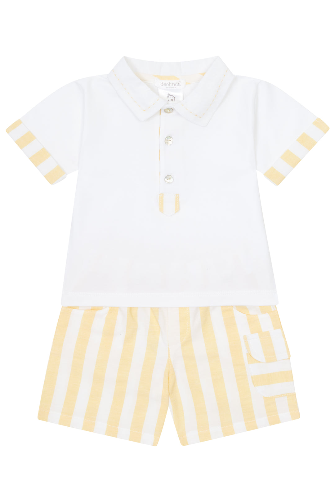 Deolinda "Nolan" Pale Yellow Striped Polo Shirt & Shorts | Millie and John