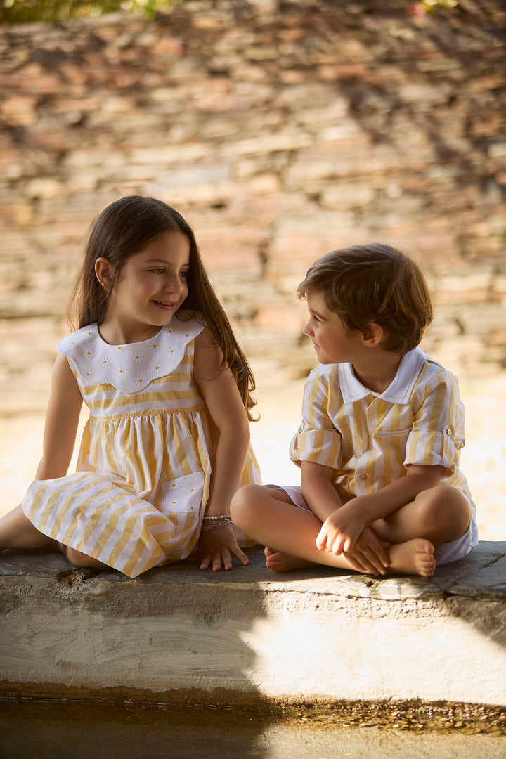 Deolinda "Pippa" Pale Yellow Striped Dress | Millie and John