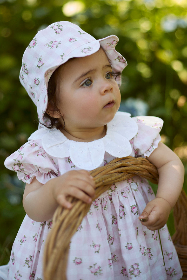 Deolinda "Camila" Pink Gingham Floral Dress | Millie and John