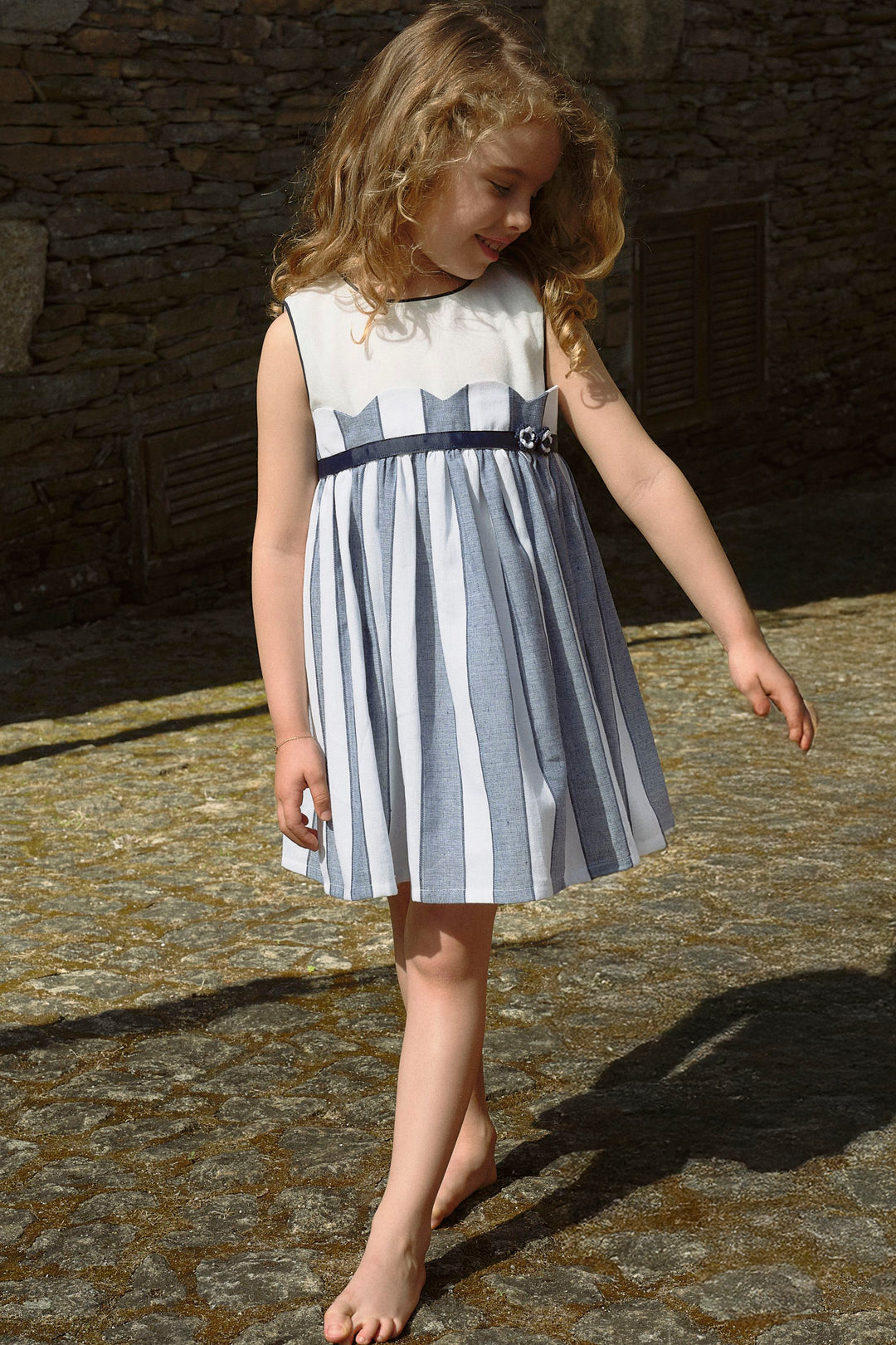 Deolinda "Lottie" Navy Striped Dress | Millie and John