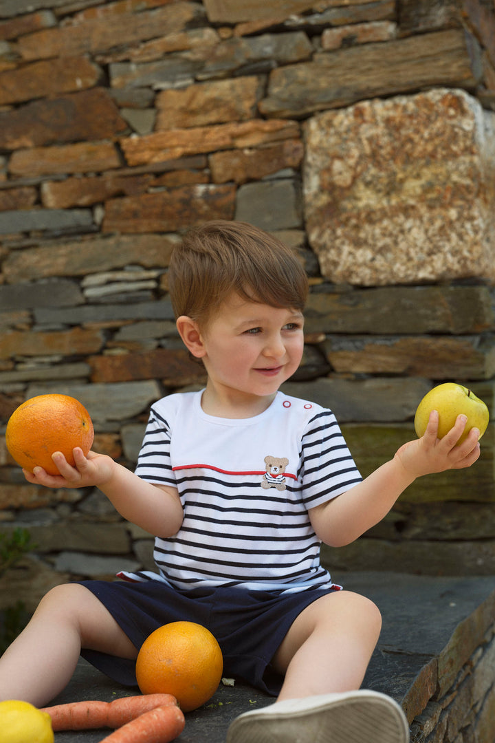 Deolinda "Kai" Navy Striped Teddy T-Shirt & Shorts | Millie and John
