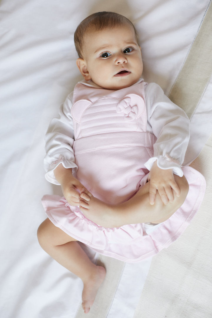Deolinda "Matilda" Pink Bear Pinafore Dress Set | Millie and John