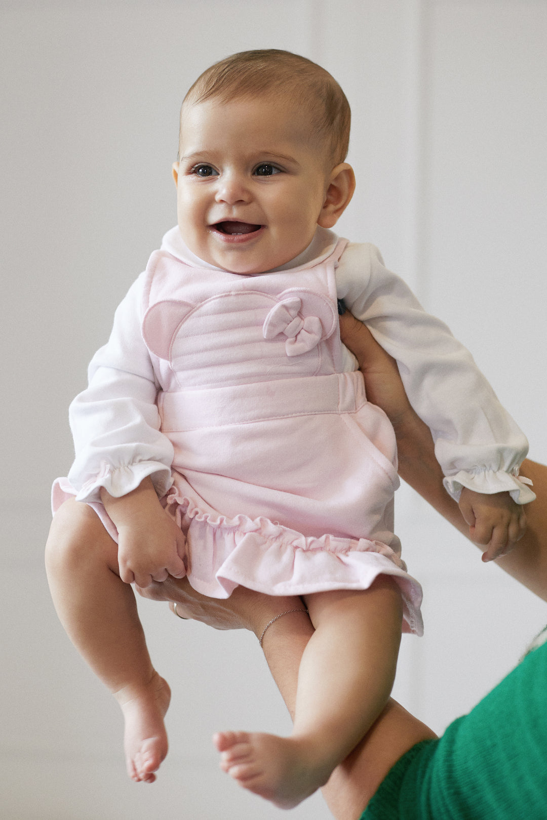 Deolinda "Matilda" Pink Bear Pinafore Dress Set | Millie and John