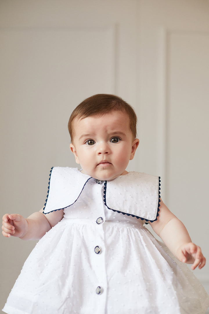 Chic by Deolinda PREORDER "Arielle" White Plumeti Dot Nautical Dress & Bloomers | Millie and John