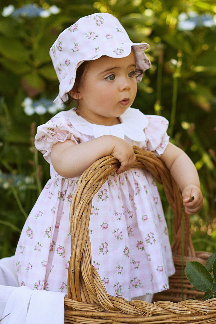 Deolinda "Camila" Pink Gingham Floral Dress | Millie and John