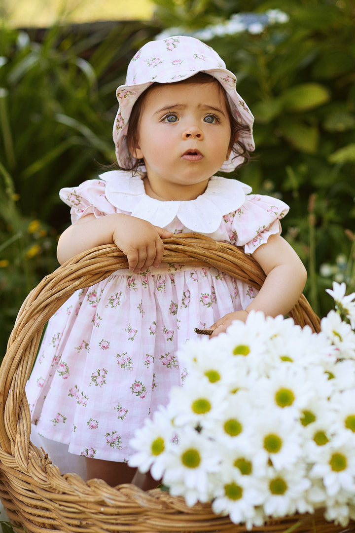 Deolinda "Camila" Pink Gingham Floral Dress | Millie and John