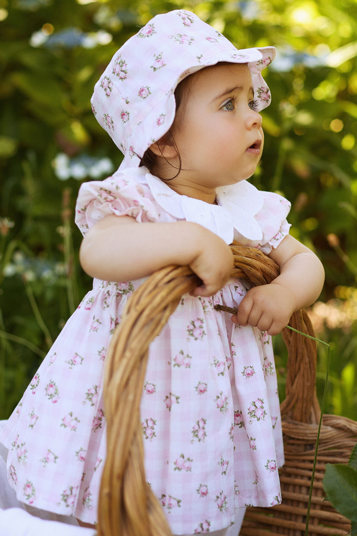 Deolinda "Camila" Pink Gingham Floral Dress | Millie and John