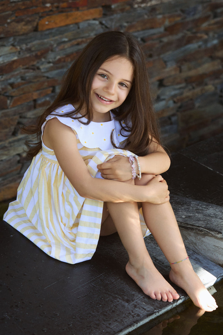 Deolinda "Pippa" Pale Yellow Striped Dress | Millie and John