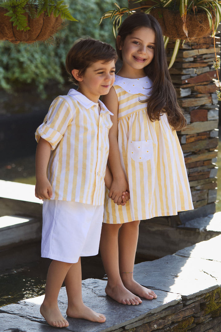 Deolinda "Brooks" Pale Yellow Striped Shirt & Shorts | Millie and John