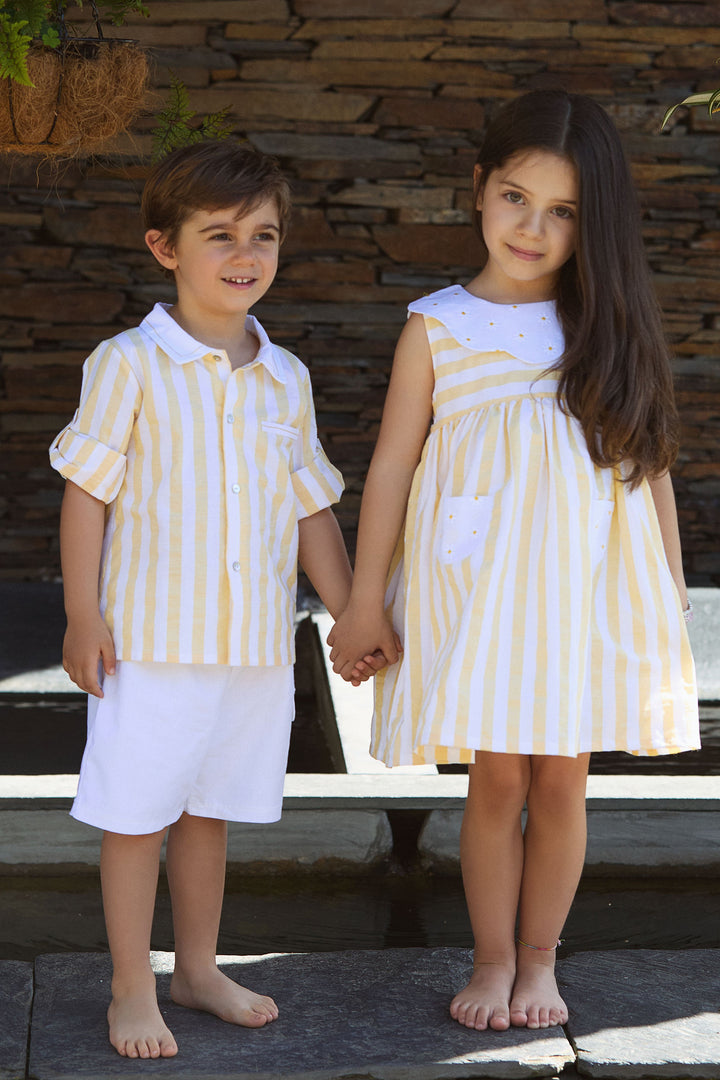 Deolinda "Pippa" Pale Yellow Striped Dress | Millie and John