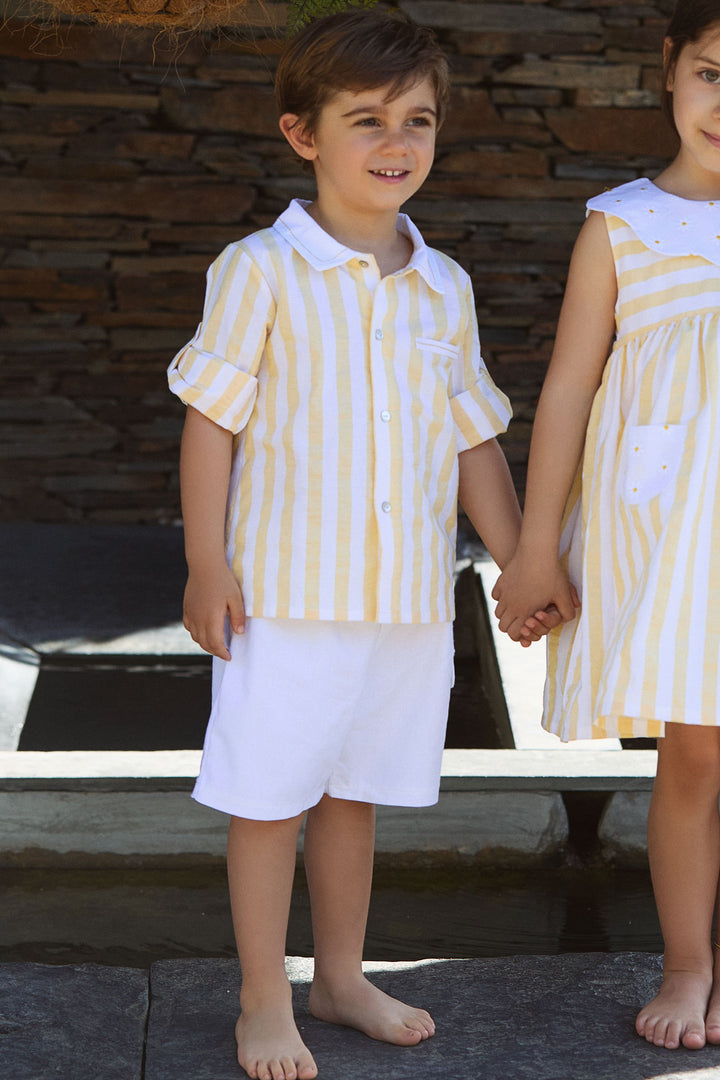Deolinda "Brooks" Pale Yellow Striped Shirt & Shorts | Millie and John