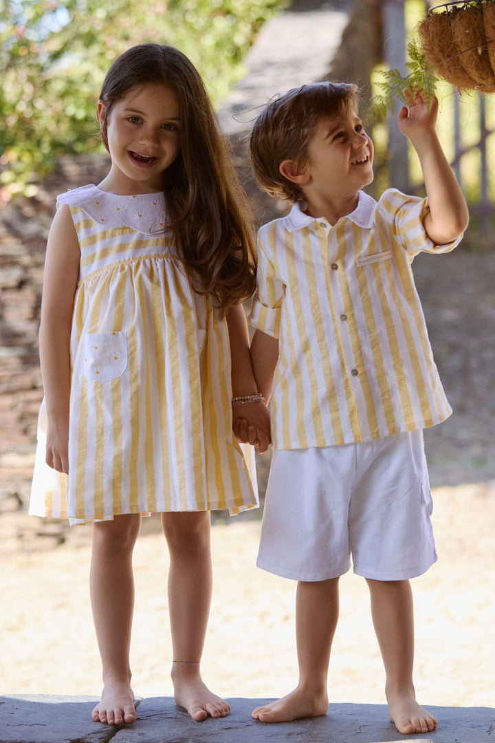 Deolinda "Pippa" Pale Yellow Striped Dress | Millie and John