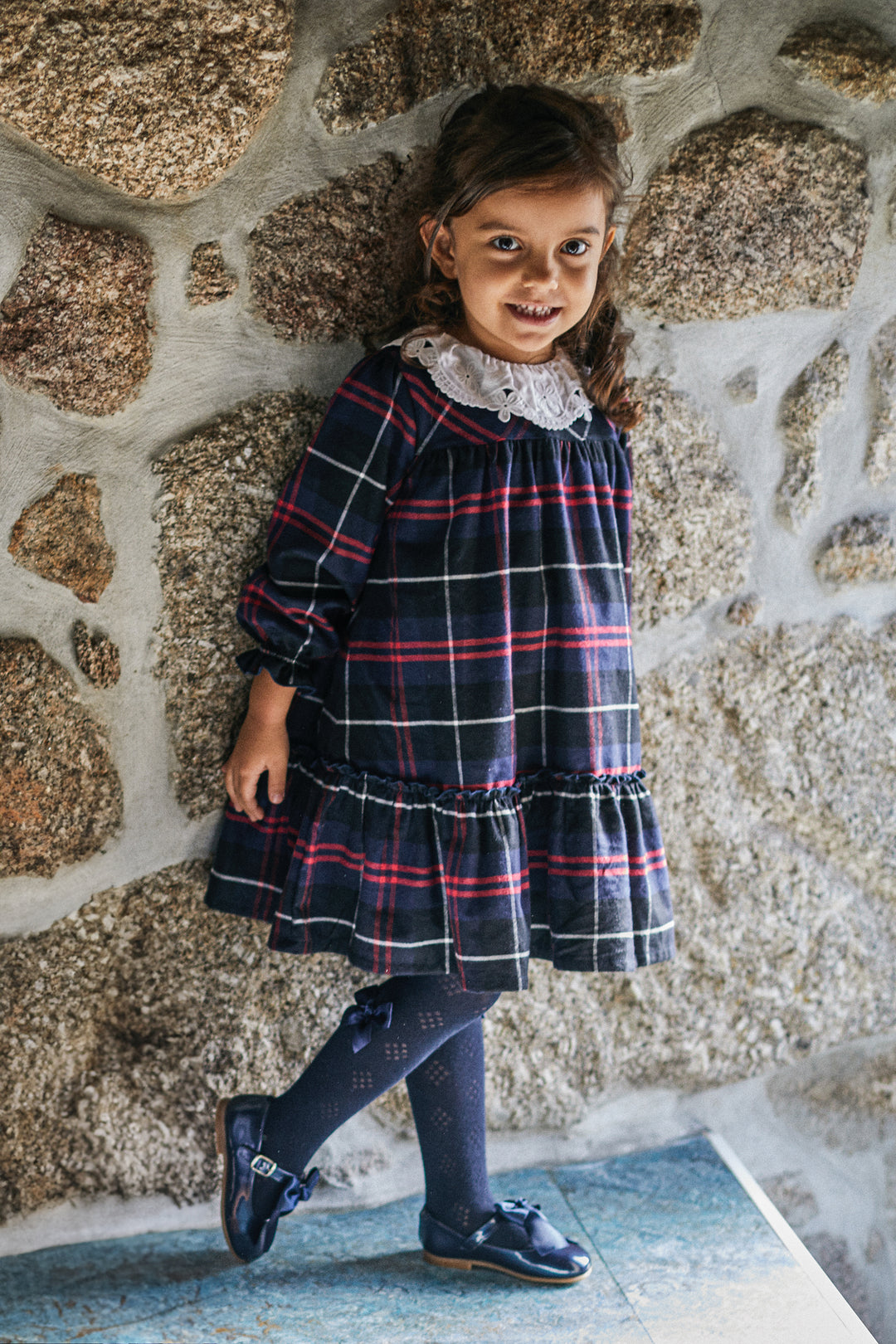 Deolinda "Yvette" Navy Tartan Dress | Millie and John