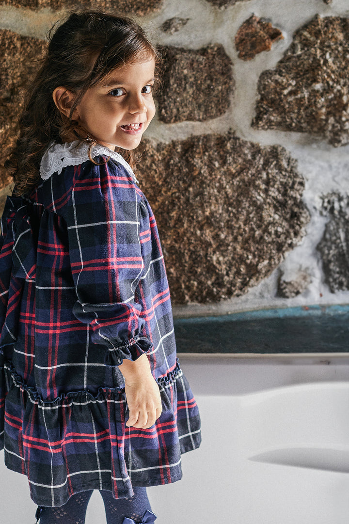 Deolinda "Yvette" Navy Tartan Dress | Millie and John