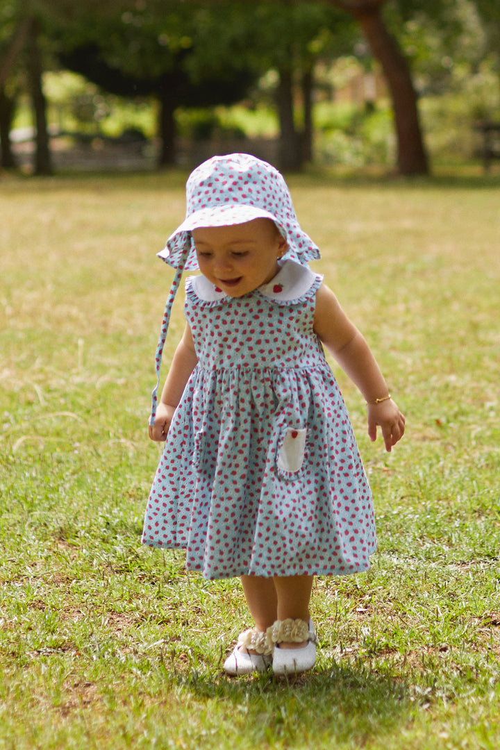 Deolinda "Adeline" Blue Strawberry Print Dress | Millie and John
