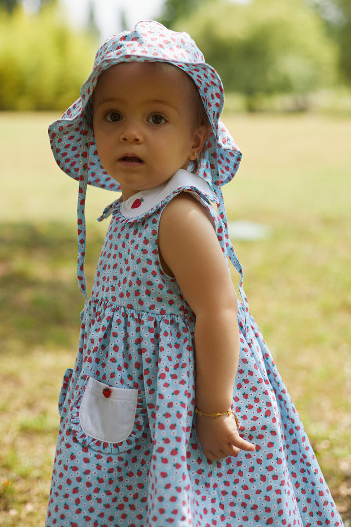 Deolinda "Adeline" Blue Strawberry Print Dress | Millie and John