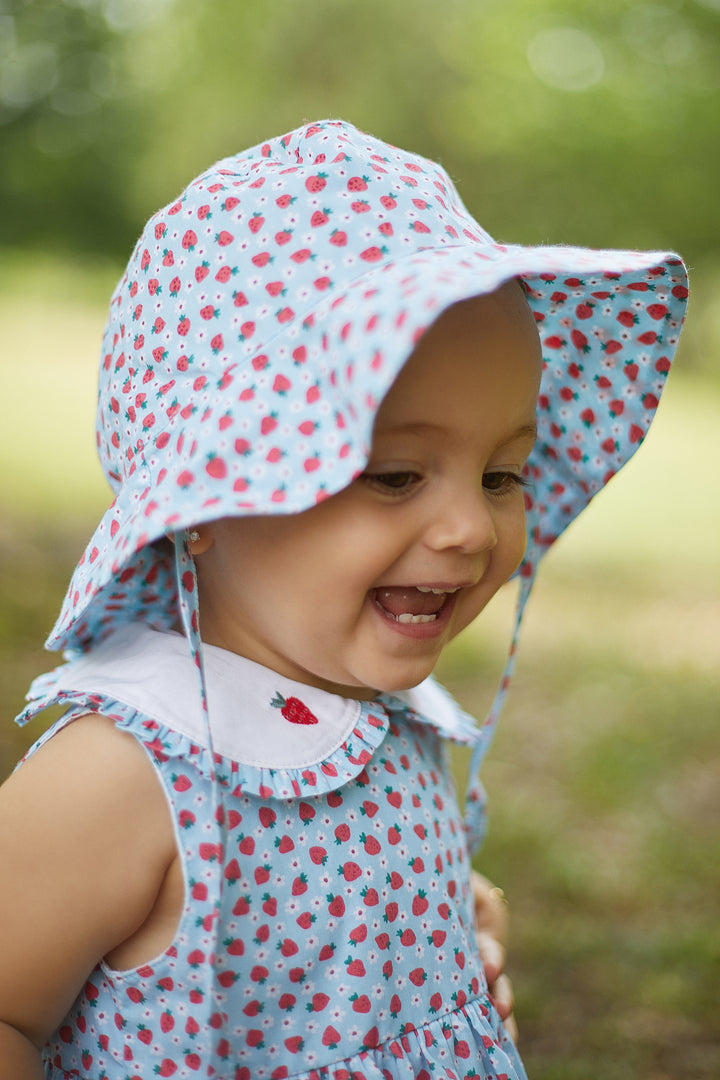 Deolinda "Adeline" Blue Strawberry Print Dress | Millie and John