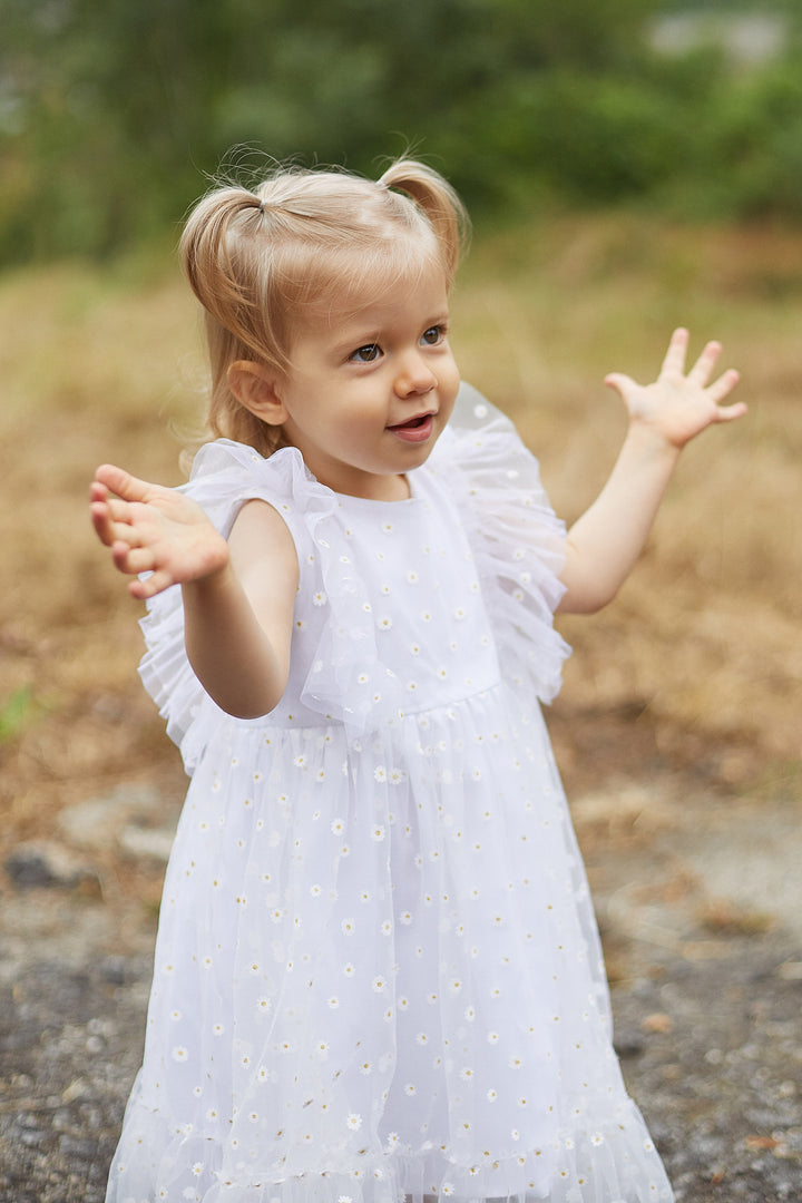 Chic by Deolinda PREORDER "Anastasia" White Tulle Daisy Print Dress | Millie and John