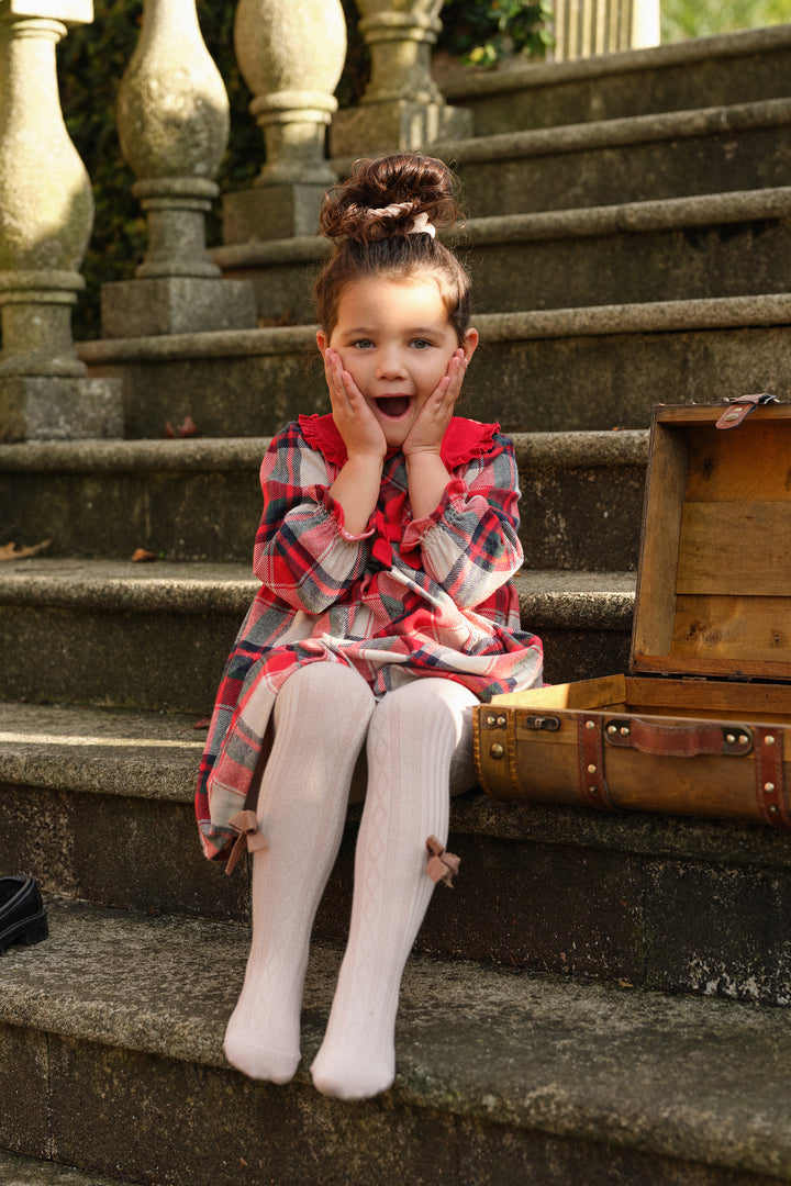 Deolinda PREORDER "Catriona" Red & Stone Tartan Smocked Dress | Millie and John