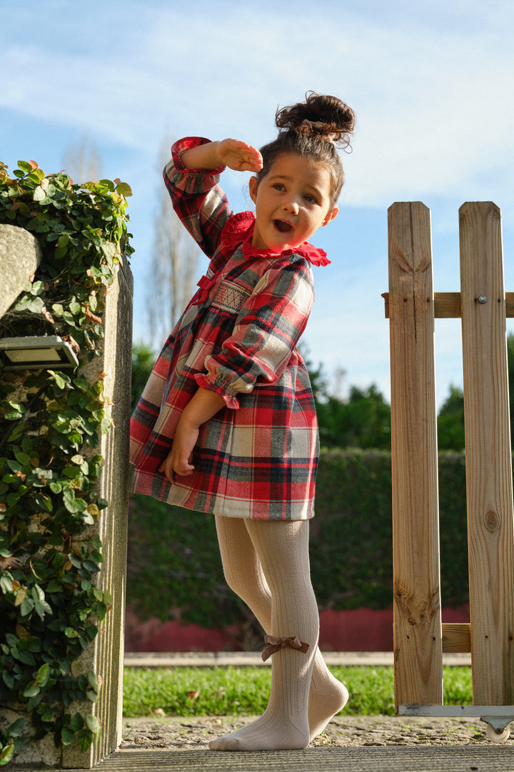 Deolinda PREORDER "Catriona" Red & Stone Tartan Smocked Dress | Millie and John