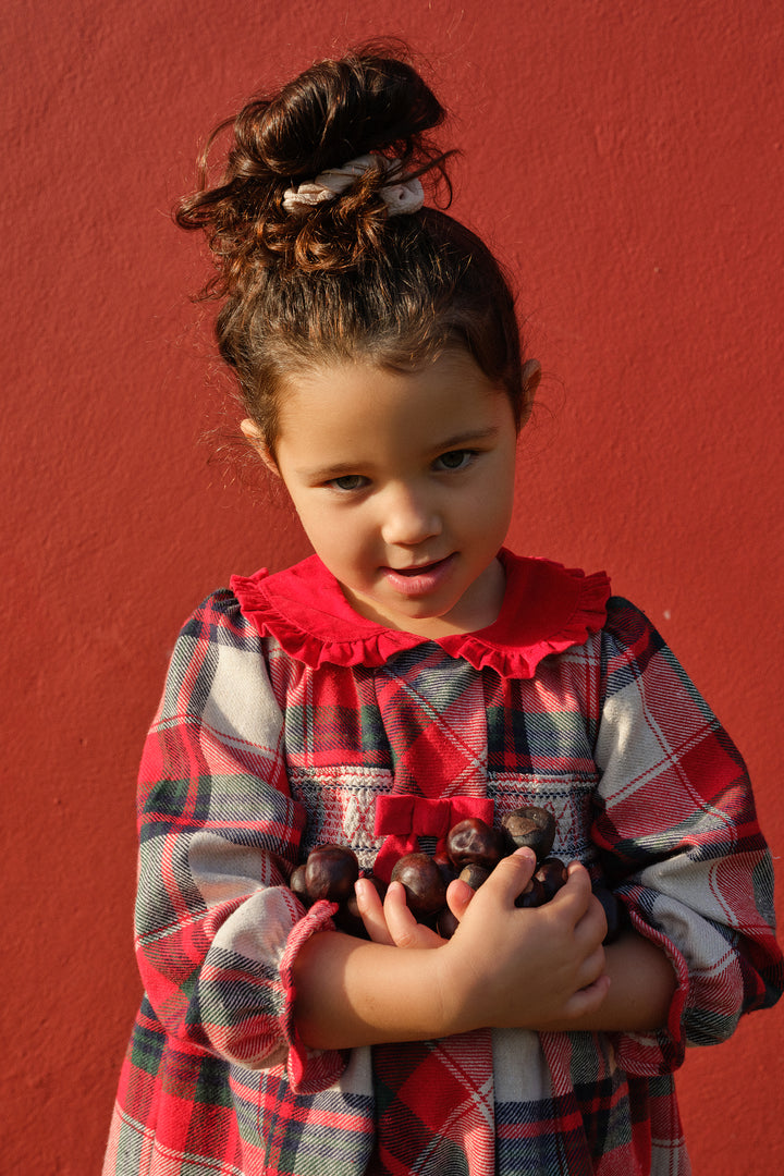 Deolinda PREORDER "Catriona" Red & Stone Tartan Smocked Dress | Millie and John
