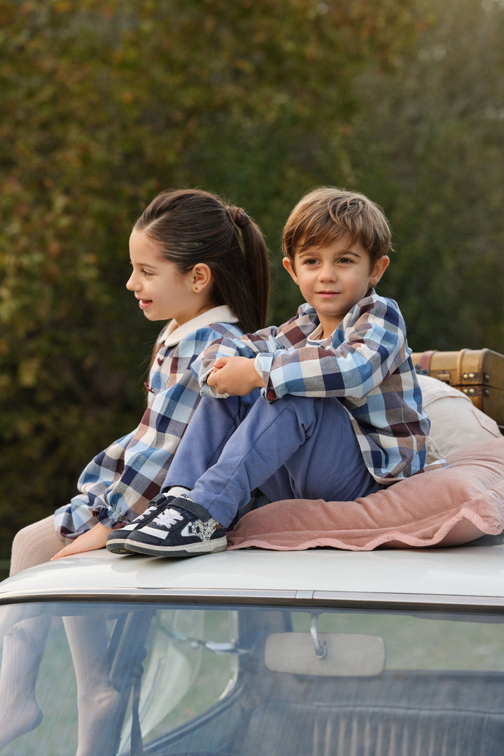 Deolinda "Maxwell" Blue & Brown Heritage Check Shirt, Top & Trousers | Millie and John