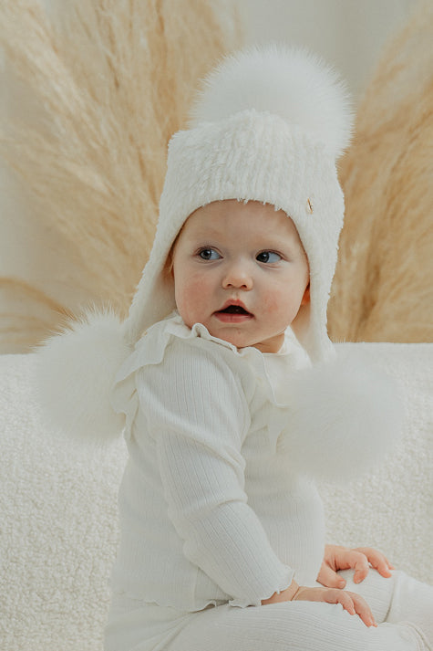 Jamiks Ivory Faux Fur Triple Pom Pom Hat | Millie and John