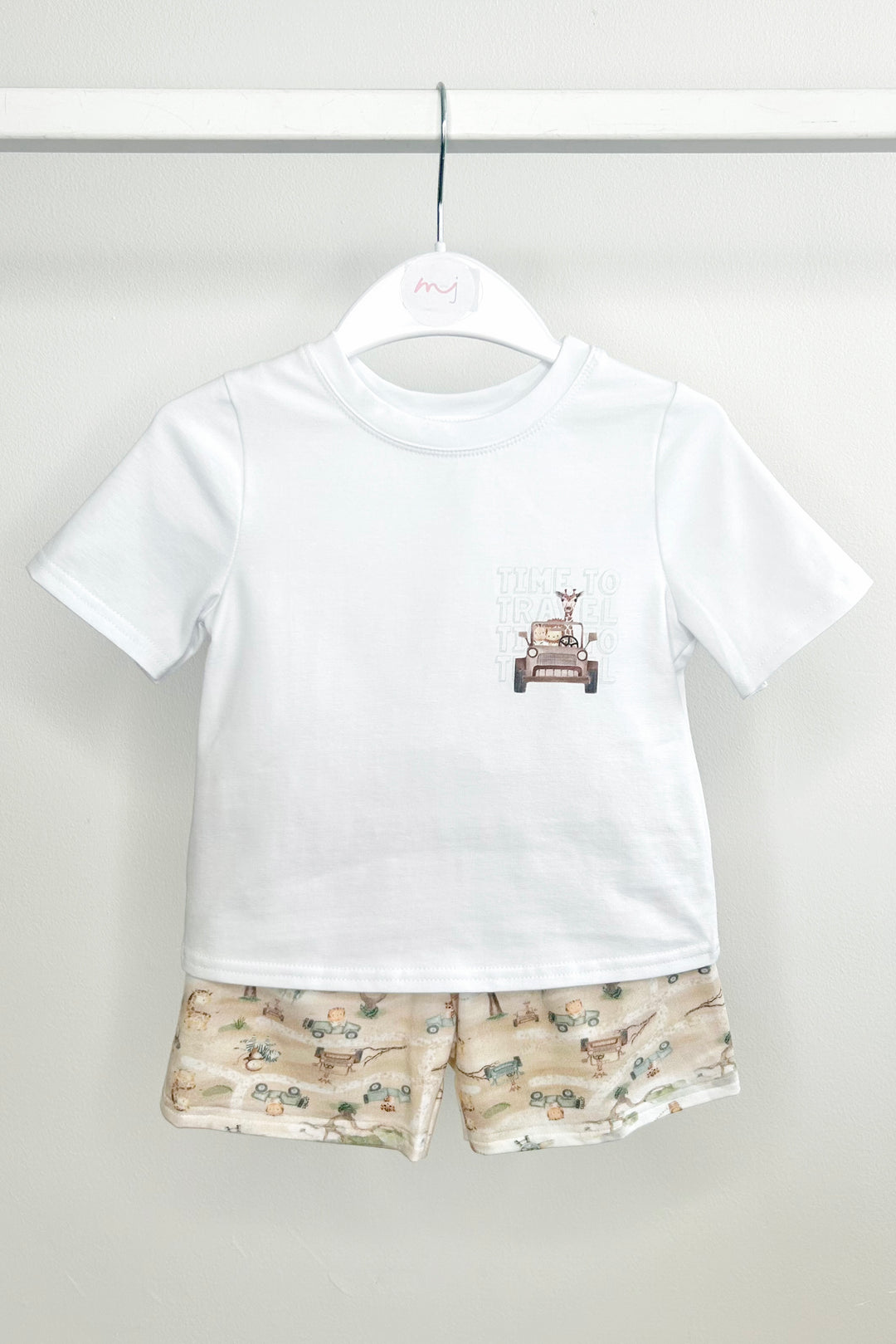 Jamiks "Diego" White & Beige Safari T-Shirt & Shorts | Millie and John