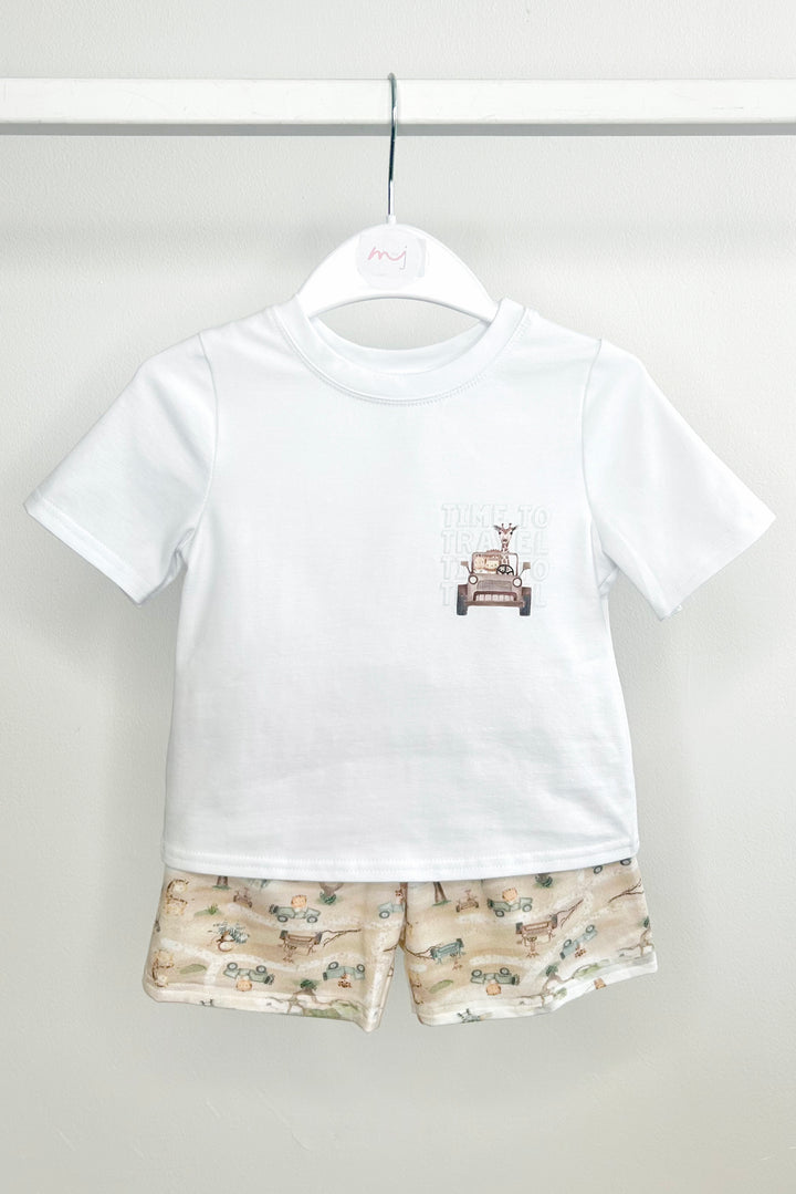 Jamiks "Diego" White & Beige Safari T-Shirt & Shorts | Millie and John