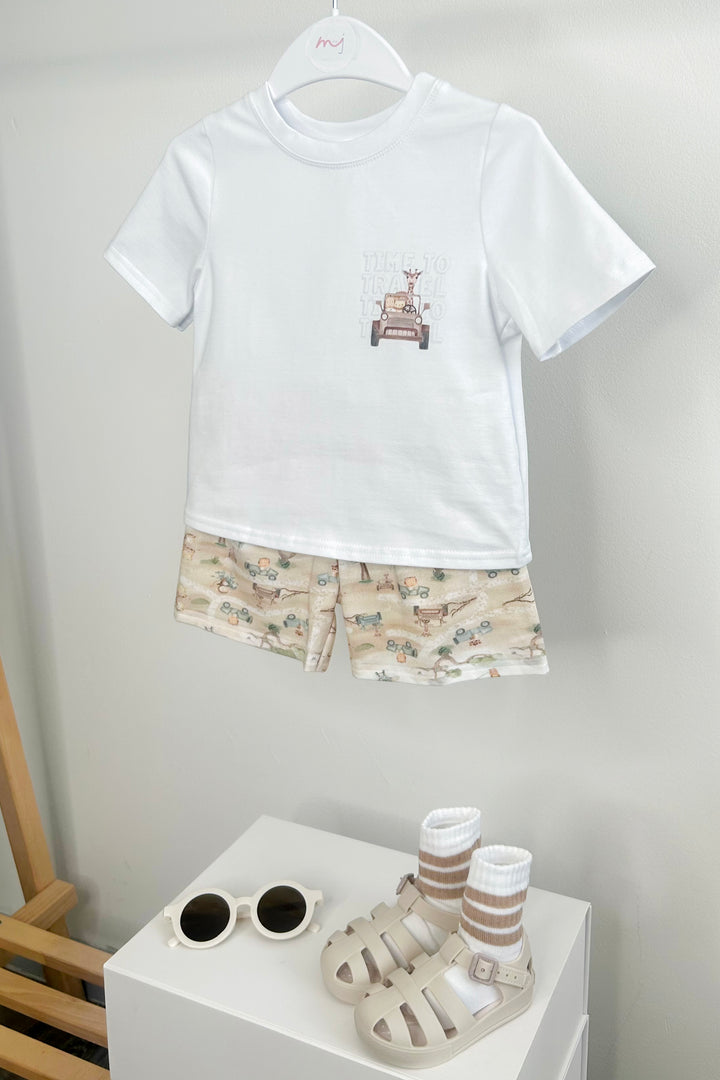 Jamiks "Diego" White & Beige Safari T-Shirt & Shorts | Millie and John