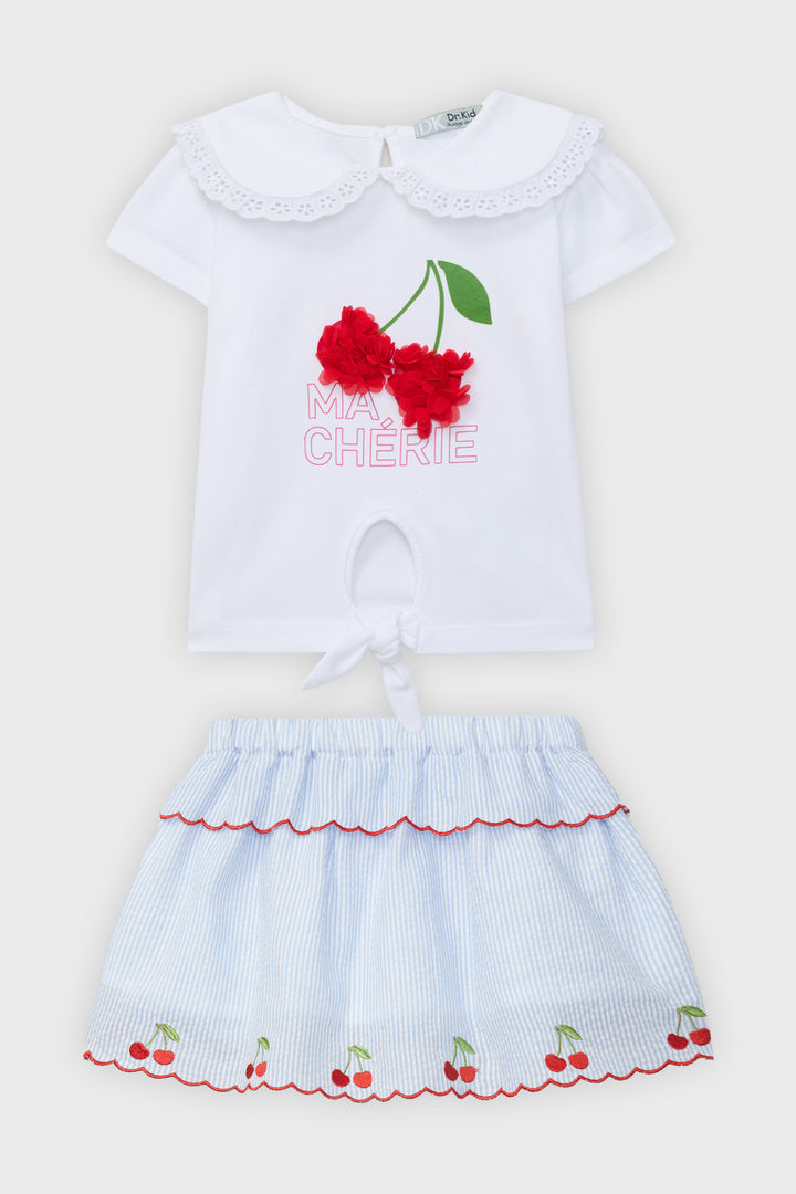 Dr Kid Blue Striped Cherry Skirt & Top | Millie and John