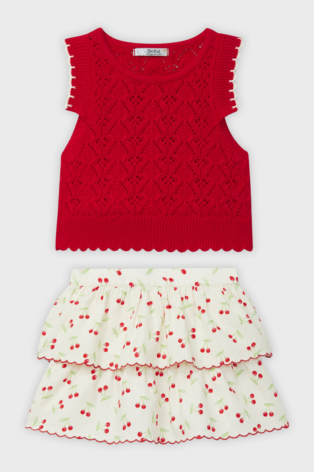 Dr Kid Red Knit Top & Cherry Skirt | Millie and John
