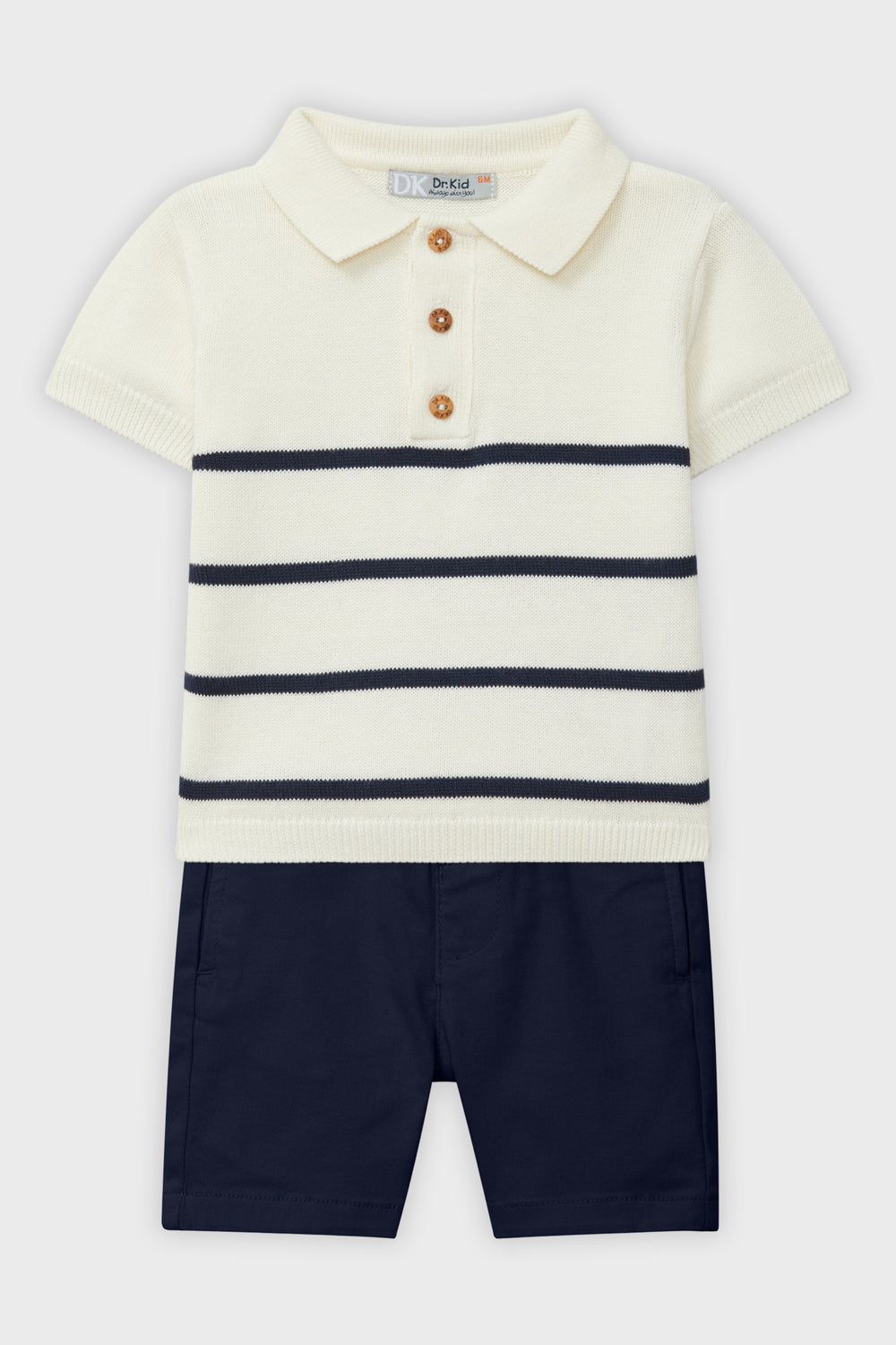 Dr Kid Navy Striped Knit Polo Shirt & Shorts | Millie and John