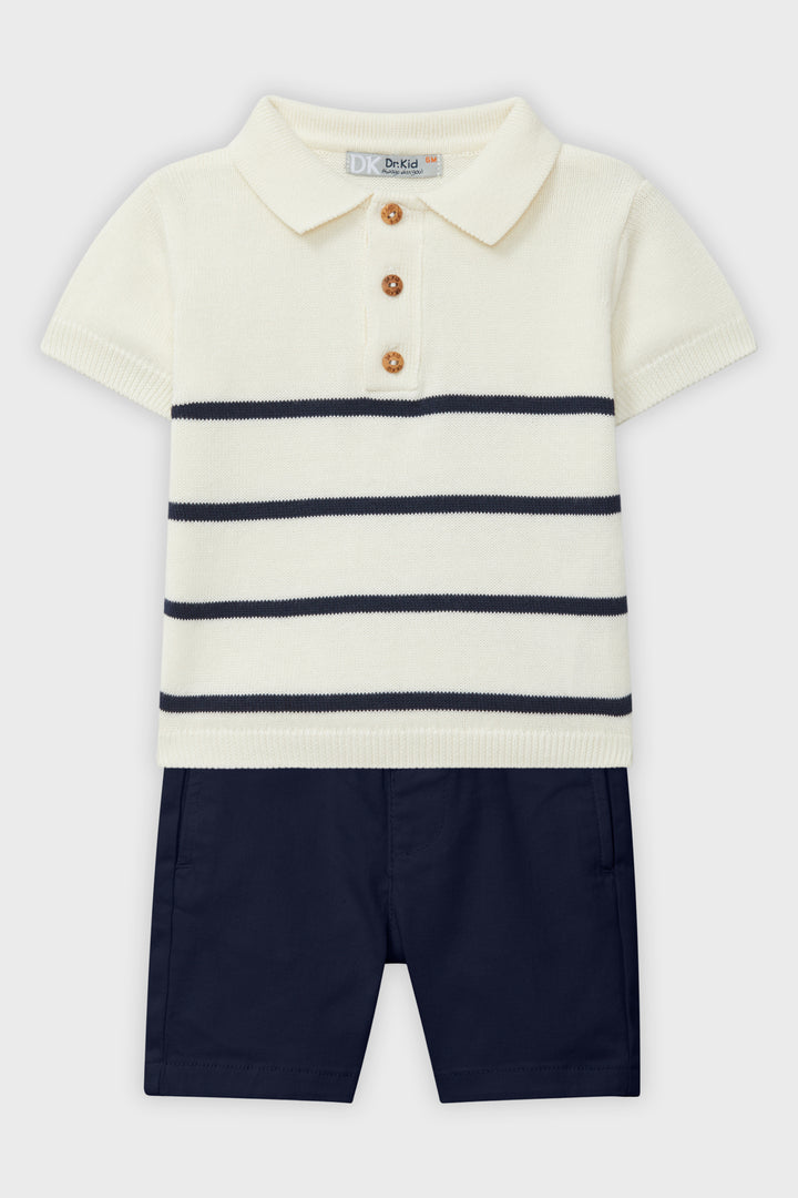 Dr Kid Navy Striped Knit Polo Shirt & Shorts | Millie and John
