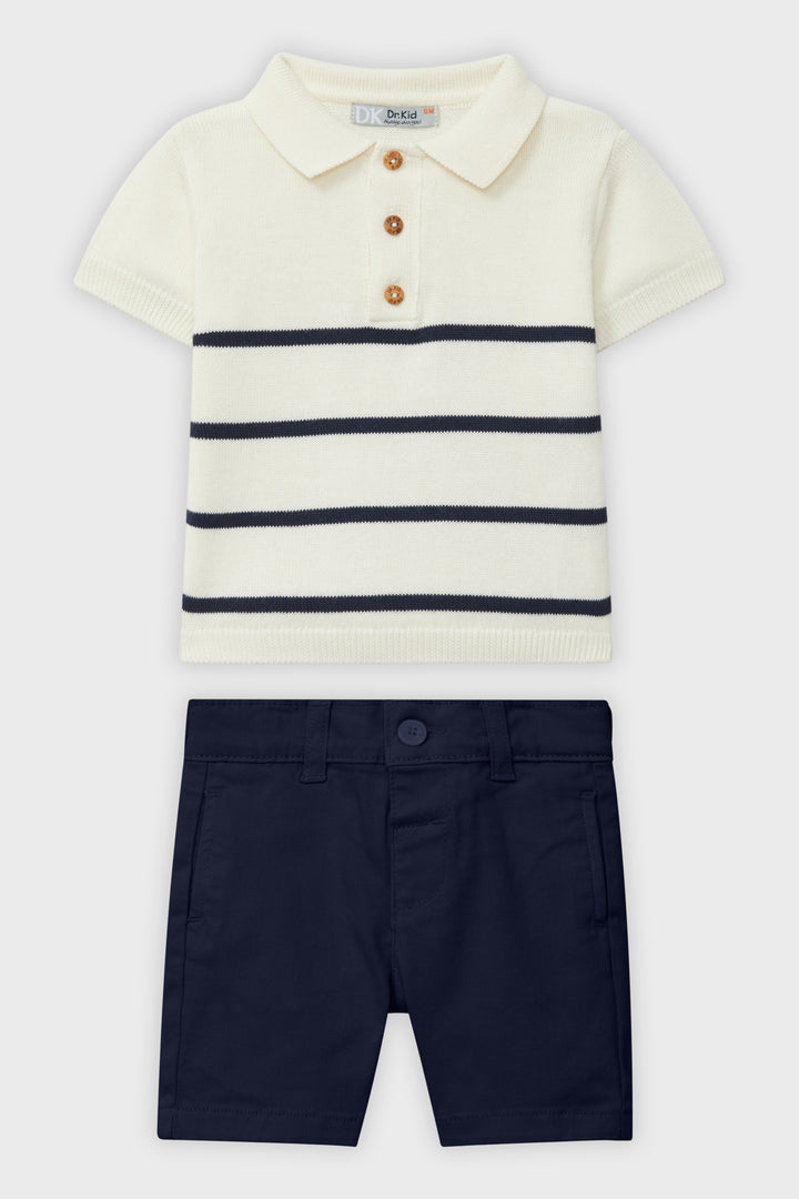 Dr Kid Navy Striped Knit Polo Shirt & Shorts | Millie and John