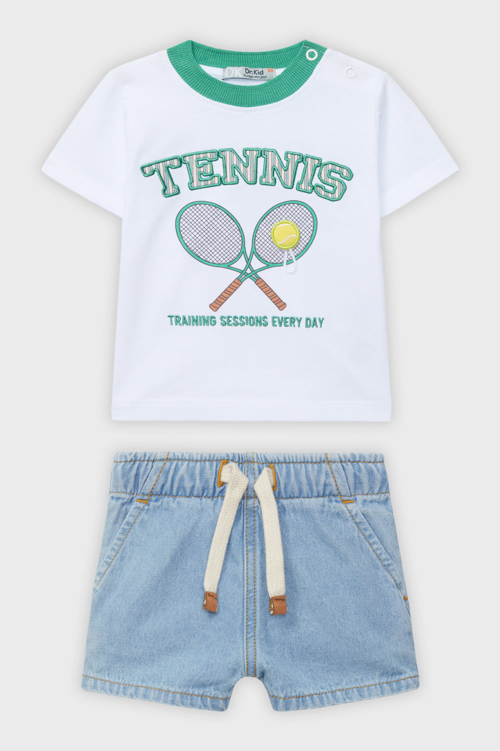 Dr Kid Green Tennis T-Shirt & Denim Shorts | Millie and John