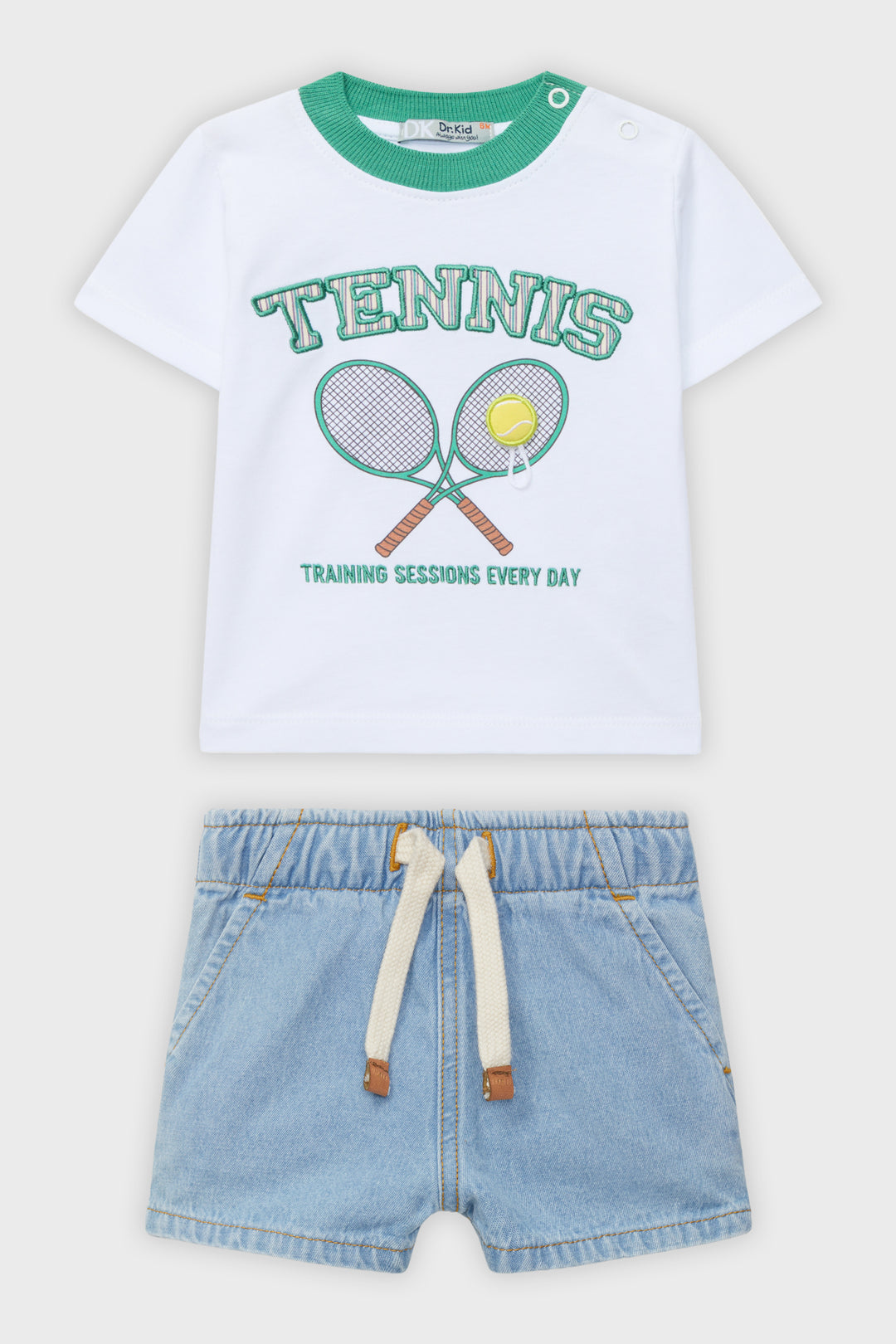 Dr Kid Green Tennis T-Shirt & Denim Shorts | Millie and John